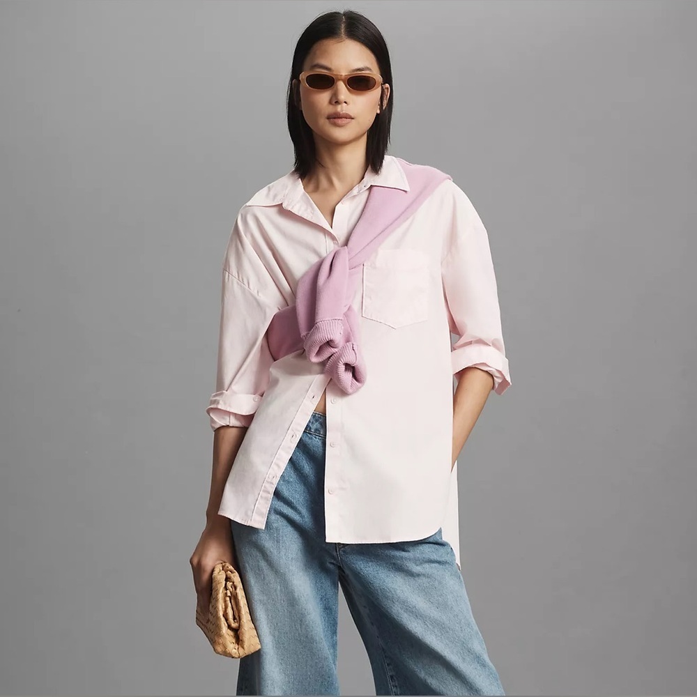 NWT! Anthropologie Tan Brown The Bennet Buttondown Shirt by Maeve 🐈 - Picture 2 of 7